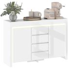 Buffet salon - HOMCOM - éclairage LED, 4 tiroirs, portes à fermeture douce et étagères réglables - 120 x 34 x 80 cm - blanc brillant