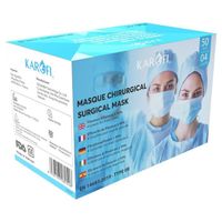 KAROFI - 2500 Masques Chirurgicaux Type IIR Médical, 4 COUCHES, BFE > 99%, testés et certifiés CE EN14683, 50 boîtes de 50 pcs