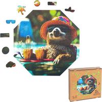Puzzle en bois pour Enfants - Série Funnymals - Animaux Amusants - Paresseux Relaxé - 34 x 34cm - 90 Éléments - Milliwood