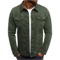Vestes - veste en denim pour homme manteau classique élégant revers simple veste de travail slim fit Terre verte