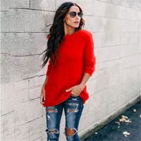 Tricot Pull Femme Doux Pullover Chic Manches Longues Rond Col Casual Automne Hiver De Haute Qualité Chaud Sweater Rouge
