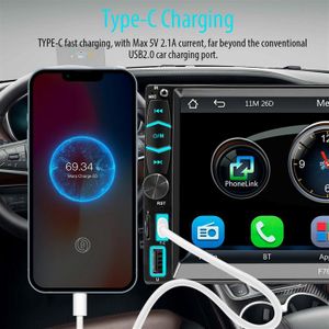 AUTORADIO Autoradio Double DIN avec CarPlay et Android Auto, Radio FM/AM à éCran Tactile de 7 Pouces, Bluetooth, Mirror-Link, CaméRa de Recul