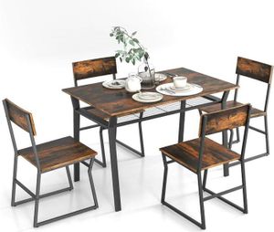TABLE À MANGER COMPLÈTE Table à Manger avec 4 Chaises -RELAX4LIFE- Étagère