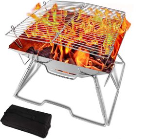 ACCESSOIRES Grills à charbon en acier inoxydable avec tube de feu, barbecue pliable portable avec sac de transport, barbecue au charbon de bois