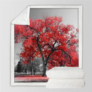 JETÉE DE LIT - BOUTIS Couverture en Fourrure d'arbre d'érable Rouge - Peinture à l'huile - Couvre-lit en Peluche - 60x120cm
