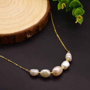 Baroque 6-7 mm vert naturel collier de perles pour femmes 3 brins 45/" collier long