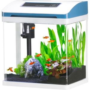 AQUARIUM Verre Mini Aquarium Complet 7.5L Nano Petit Bocal Poisson Starter Kit avec Filtre, Pompe et 7 Couleurs de Lumière LED pour