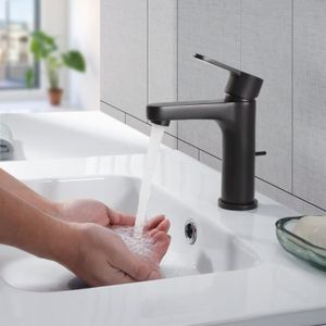 ROBINETTERIE SDB Robinet de lavabo mitigeur en laiton noir avec vidange - KINSE - Pivotant - Economie d'eau - Salle de bain