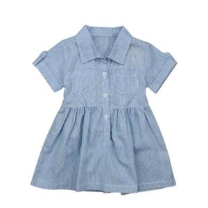 ROBE ROBE Enfant Fille Robe à Rayures Verticales Bleu Manche Courte Vêtement Été Col Chemise Mode