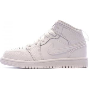 BASKET Baskets Blanches Enfant Nike - Jordan 1 Mid - Cuir - Lacets