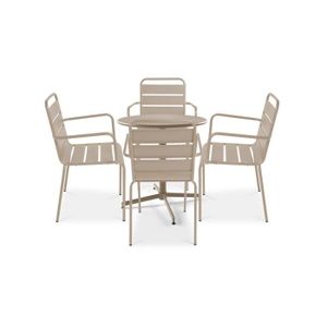 Ensemble table et chaise de jardin Table de jardin bistrot rabattable et 4 fauteuils - Acier - Palavas - Taupe