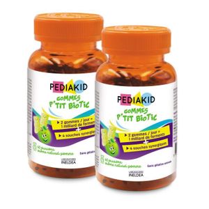 PARAPHARMACIE VITALITE Lot de 2 PEDIAKID Gommes P'tit Biotic - Complément Alimentaire Enfant  - Soutient de la flore intestinale  - 4 souches probiotiques