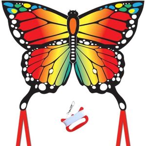 CERF-VOLANT Cerf-volant papillon pour enfants et adultes, 120 x 95 cm avec longues queues, poignée facile à prene en main avec corde de 500 77