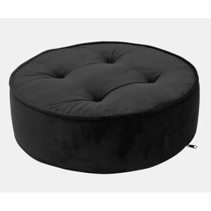 THE HOME DECO FACTORY Coussin de sol velours - Ø 50cm x 16 cm - Noir