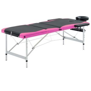 TABLE DE MASSAGE - TABLE DE SOIN Table de massage pliable 3 zones Aluminium Noir et rose
