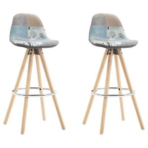 WOLTU Lot de 2 Tabourets de Bar avec Repose-Pieds Design en Bois Massif et Lin,Gris Clair BH160hgr-2