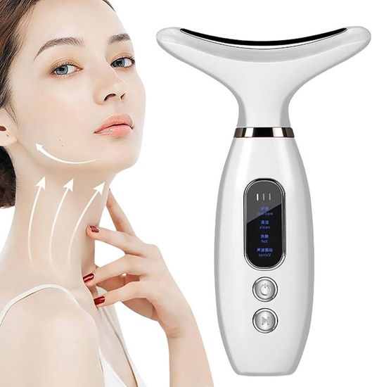 Appareil Massage Visage Électrique 3 Modes + Lumière LED 7 Couleurs - Blanc