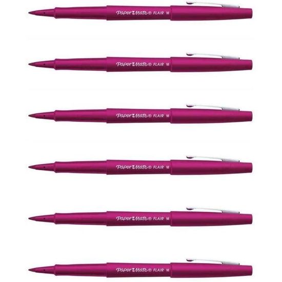 Paper Mate Flair Lot De 6 Feutres Pointe Moyenne Lilas - Encre Résistante Aux Taches