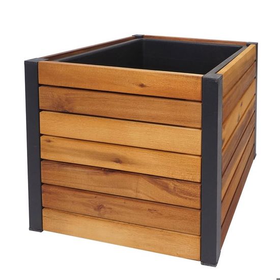 Jardinière Ronde En Acacia Certifié 50x34 Cm - Avec Insert étanche, Pour Extérieur, Couleur Marron
