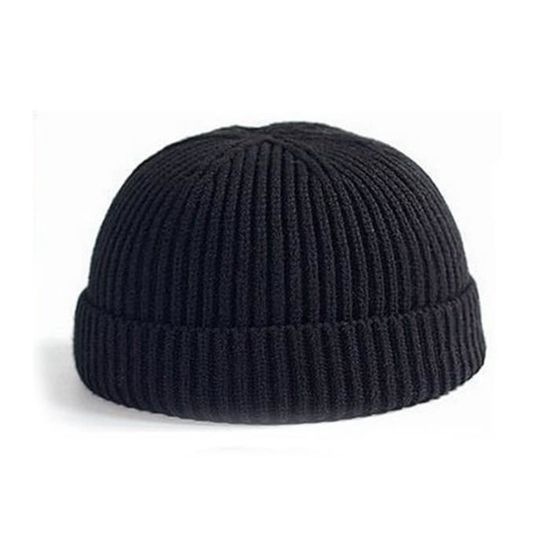 Black Taille unique -Docker LEON – bonnet en laine pour homme et femme, chapeau tricoté, couleur unie, doux, mode rétro, bleu marine