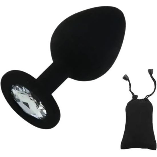 Plug Anal 'Rosebud' En Acier Noir - Taille M (80x35 Mm), 90 G - Neuf Avec Pochette Velours