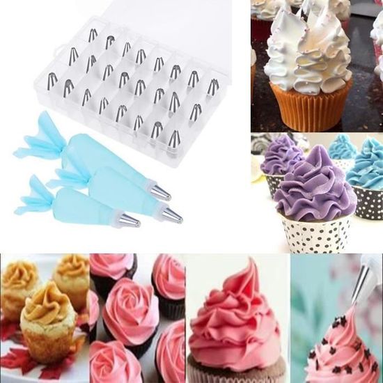 Kit De 32 Douilles à Pâtisserie En Acier Inoxydable - Pour Décoration Gâteaux, Crème - Avec Poches, Coupleurs, Lissoirs - Réutilisable, Lave-Vaisselle