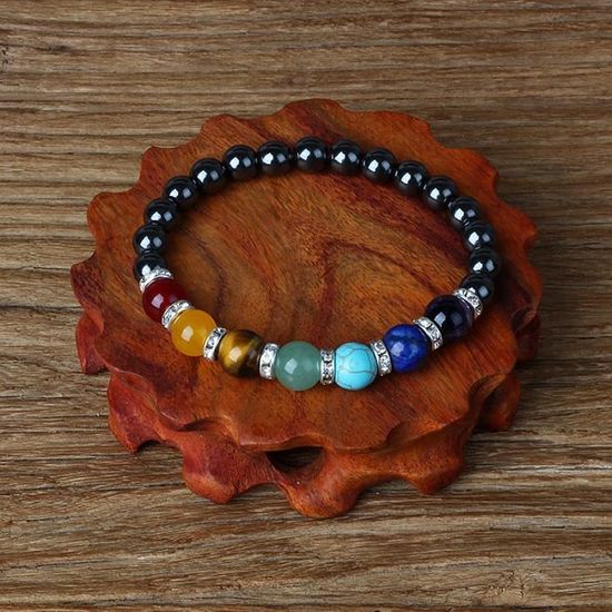 Double Bracelet Chakra En Pierres Naturelles – Reiki, Avec Carte Signification (Ajustable)