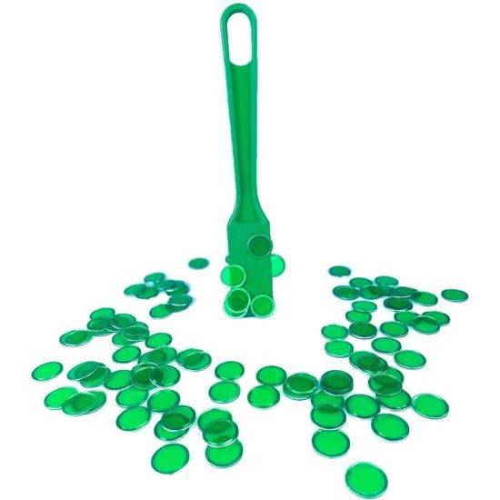 Kit Accessoires Loto/Bingo 3 En 1 - Trousse + Bâton Magnétique + 100 Pions Verts - Idéal Pour Jeux De Société