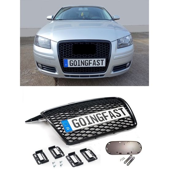 Calandre Nid D'Abeille Sans Sigle Audi A3 S3 RS3 8P Facelift 2008-2013 + Kit Fixation & Supports Plaque
