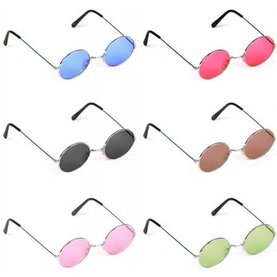 Lot de 6 paires de lunettes de soleil rondes style hippie années 60 et 70 -  Lunettes de soleil colorées pour homme et femme : : Mode