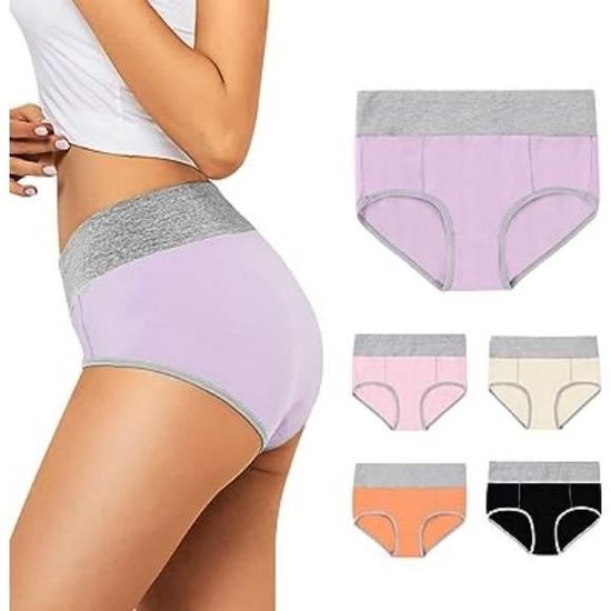 Culotte Menstruelle Taille Haute Femme - Coton, Gainante Ventre Plat - Pour Flux Abondant, Post-accouchement, Incontinence - Lavable