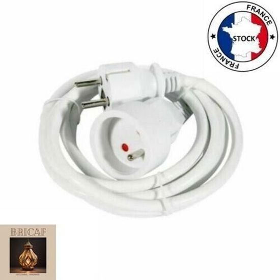 Rallonge Électrique Textile 1.5m Blanche - Design Élégant Chacon, Câble Tressé Pour Lampe, Ordinateur Et Chargeur