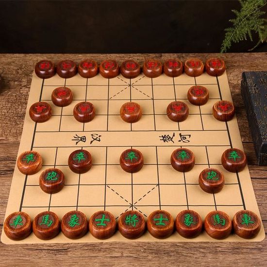 Jeu D'échecs Rétro Chinois 32 Pièces En Terre Cuite Rouge - Déco Antique
