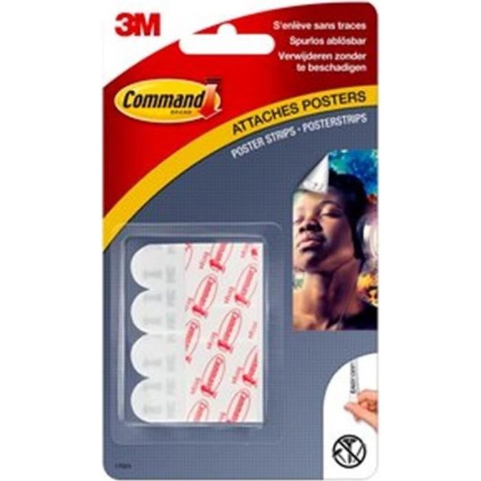 Languettes attaches posters Command 3M blanc x12 petites - Blanc 4,5 x 1,5 cm