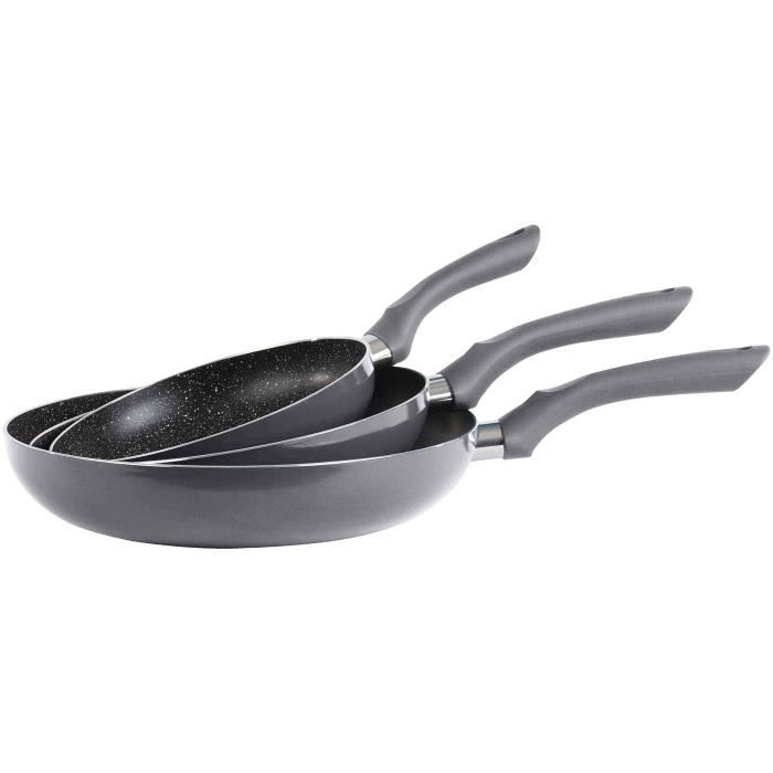 LIVOO Set de 3 poêles - Ø 20/24/28 cm - 2,5 mm - Gris aspect pierre