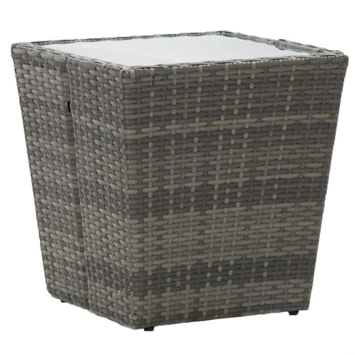 Table à thé TABLE BASSE DE JARDIN Gris 41,5x41,5x43 cm Résine tressée et verre trempé☀1233