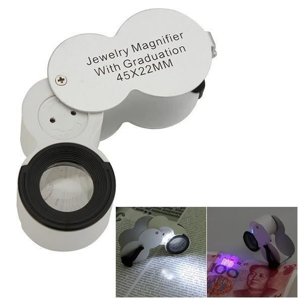 1pcs 45X Loupe LED Grossissement Pliable UV Pr Bijoutier Monnaie réparation montre L05547