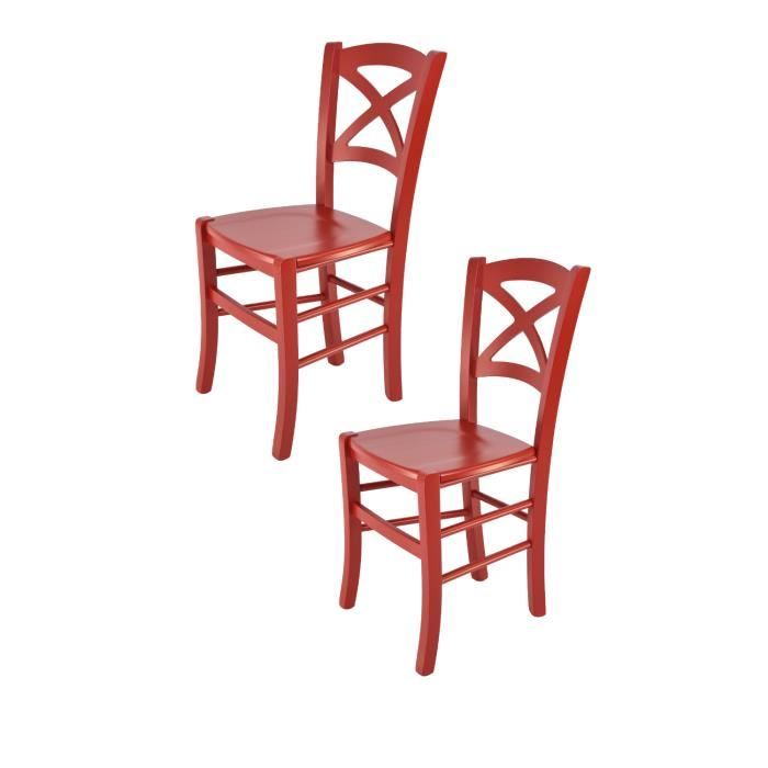 Tommychairs - Set 2 chaises cuisine CROSS, robuste structure en bois de hêtre laqué en couleur rouge et assise en bois
