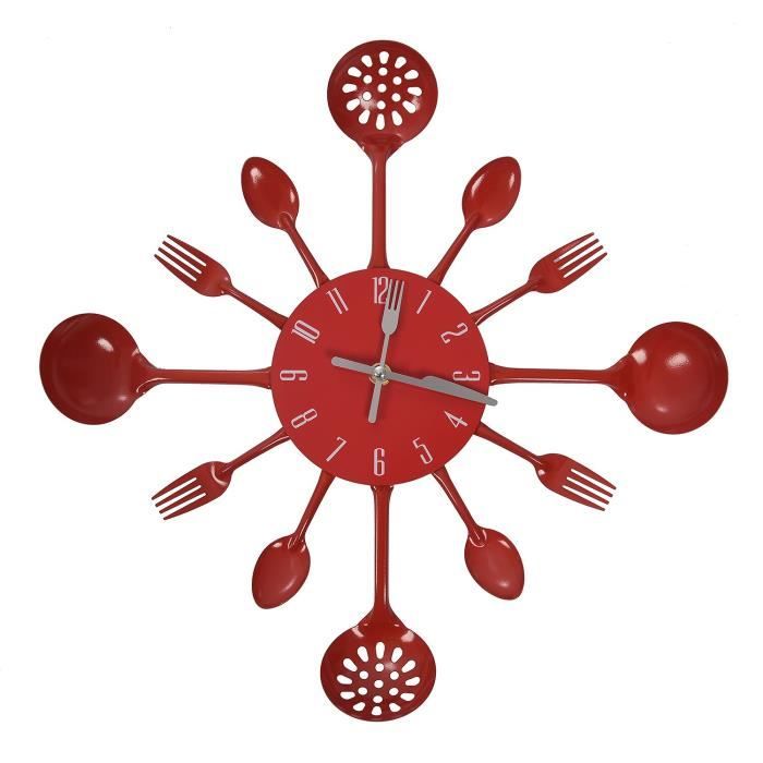 Horloge,Horloge murale cuisine design moderne articles ménagers couverts horloge murale rouge - Type Red
