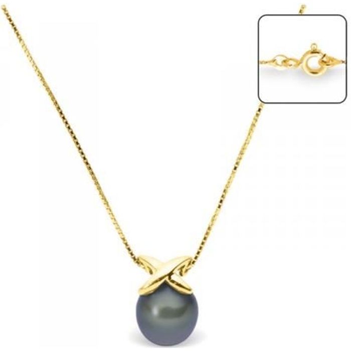 Collier en Or Jaune 375-1000 et Perle de Culture Noire - Blue Pearls