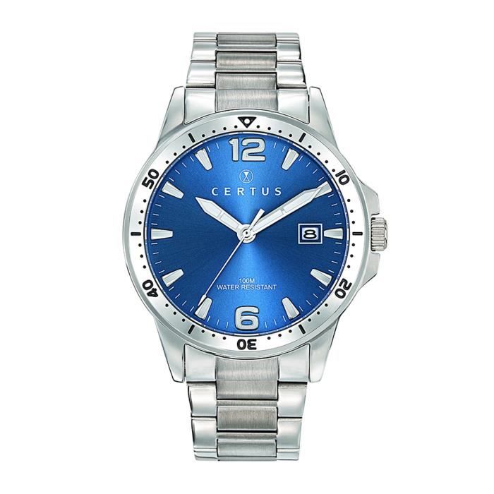 Bracelet acier homme - CERTUS - Montre Certus acier fond bleu - Couleur de la matière:Blanc