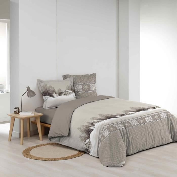 Housse de couette 240x220 + 2 taies Chalet coton 57 fils 220x240 Gris
