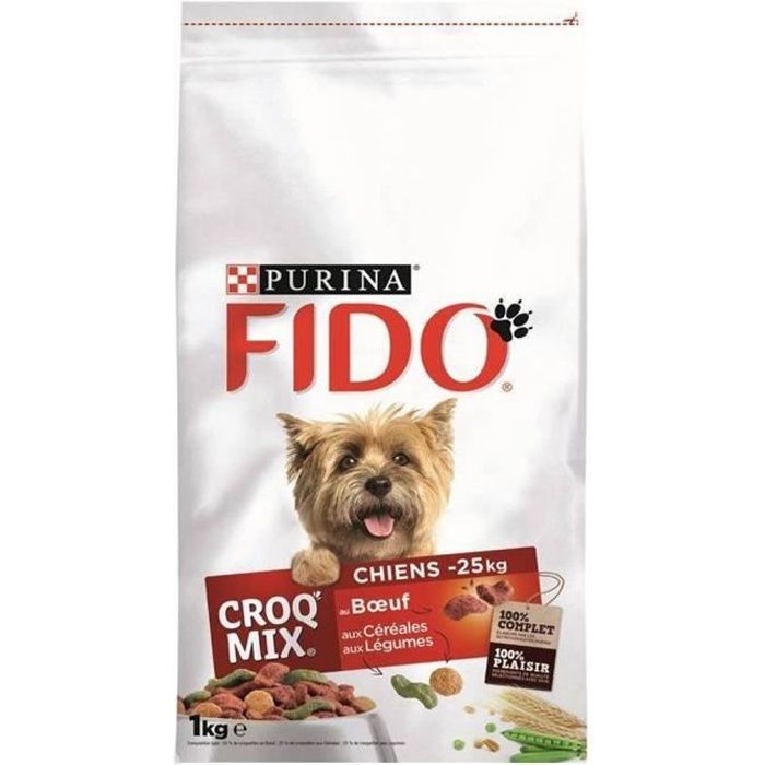 Fido Croquettes Croq Mix Chiens -25Kg au Boeuf, Céréales et Légumes 1Kg (lot de 6)