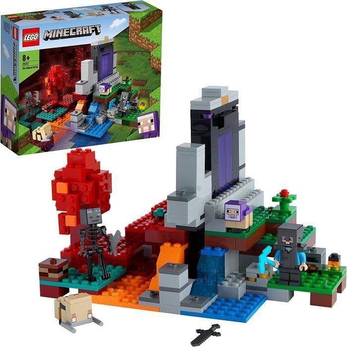 LEGO 21172 Minecraft Le Portail en Ruine, Jouet avec Figurines de Steve et Wither Squelette, dans Le Nether, pour Filles et G