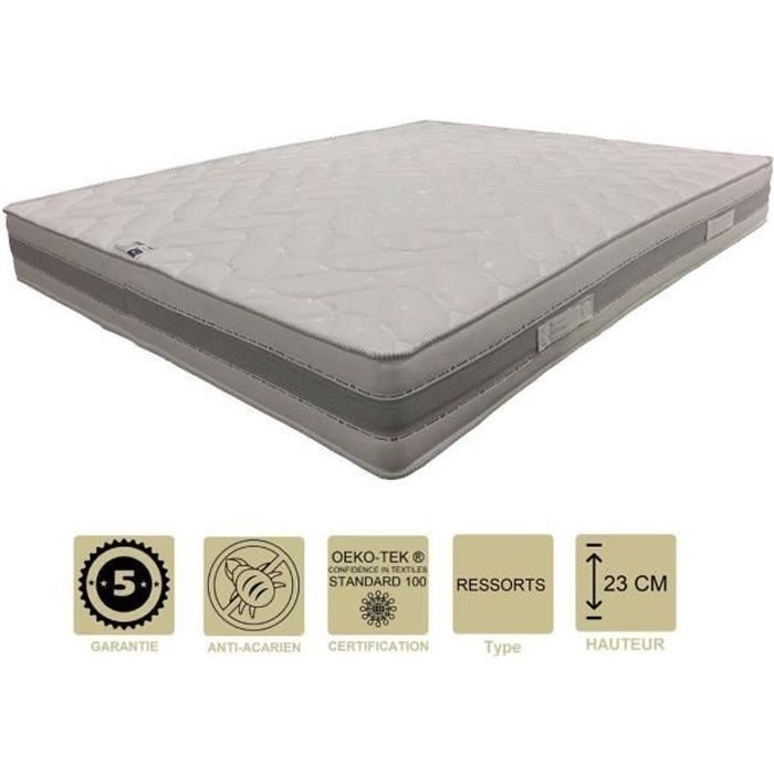 Matelas Ressorts Ensachés 160x200 x 23 cm Soutien Très Ferme - 7 Zones de Confort - Hypoallergénique - Très Respirant