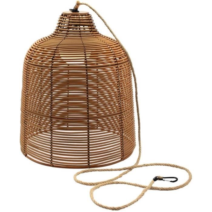 Suspension nomade poly rotin avec corde LED blanc chaud//blanc dimmable HANG BOHEME H35cm