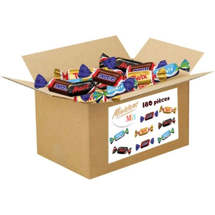Minis chocolats Mars Snickers Bounty Twix- carton 1.8kgs - 180 pièces