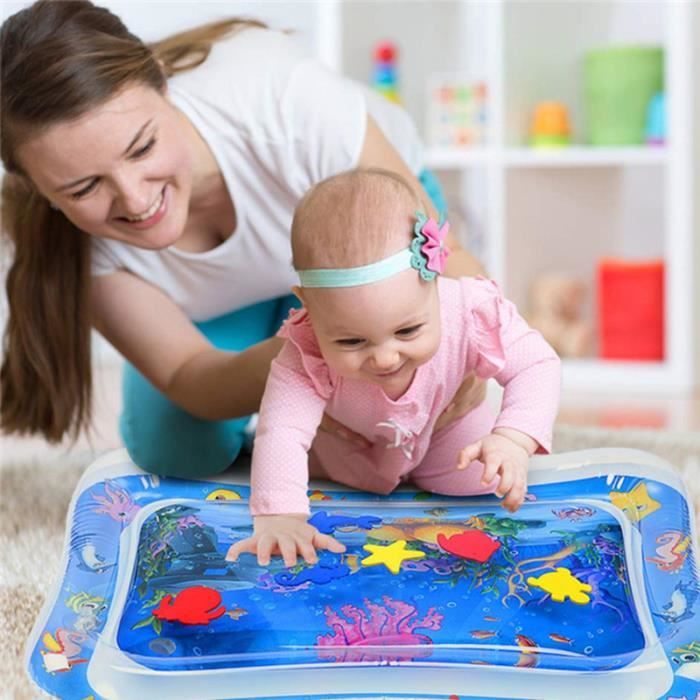 Tapis d'eau Gonflable de Bébé Tapis éveil Eau et Poisson Tapis de Jeux Natte de Jeu d'eau Bébé Mat de Jeu Animaux en Plastique