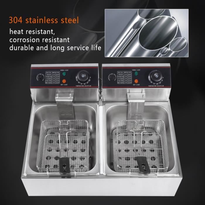 VGEBY friteuse électrique cuve amovible inox doubles thermostats 12L Family Fryer