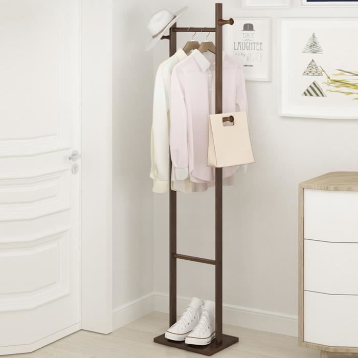 VINTEKY® Porte-Manteau sur Pied en Bambou, Meuble d’Entrée Portant pour Vêtements avec Tige Supérieure, 33*24*163 cm - Brun